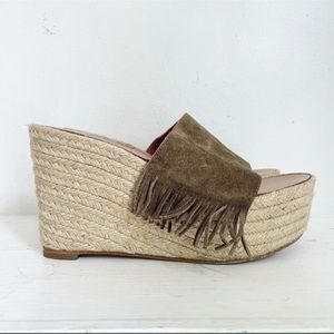 Chloé Estel Tan Suede Fringe Slide Strap Jute Wrap Platform Wedge Sandal Size 40